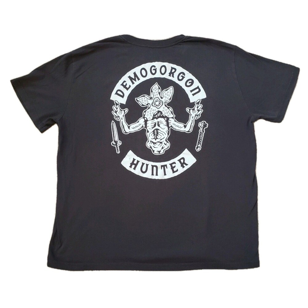 Stranger Things Demogorgon Hunter Sz XL BOXY Mens Gray T-Shirt Netflix Flames
